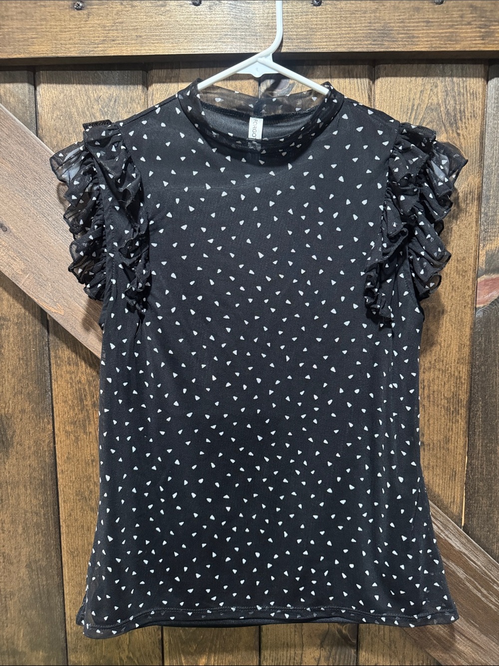 Ruffled Sleeve Black and white Print Women's Top